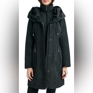 LAUNDRY by SHELLI SEGAL Bib Hooded Rain Jacket In Black size Large